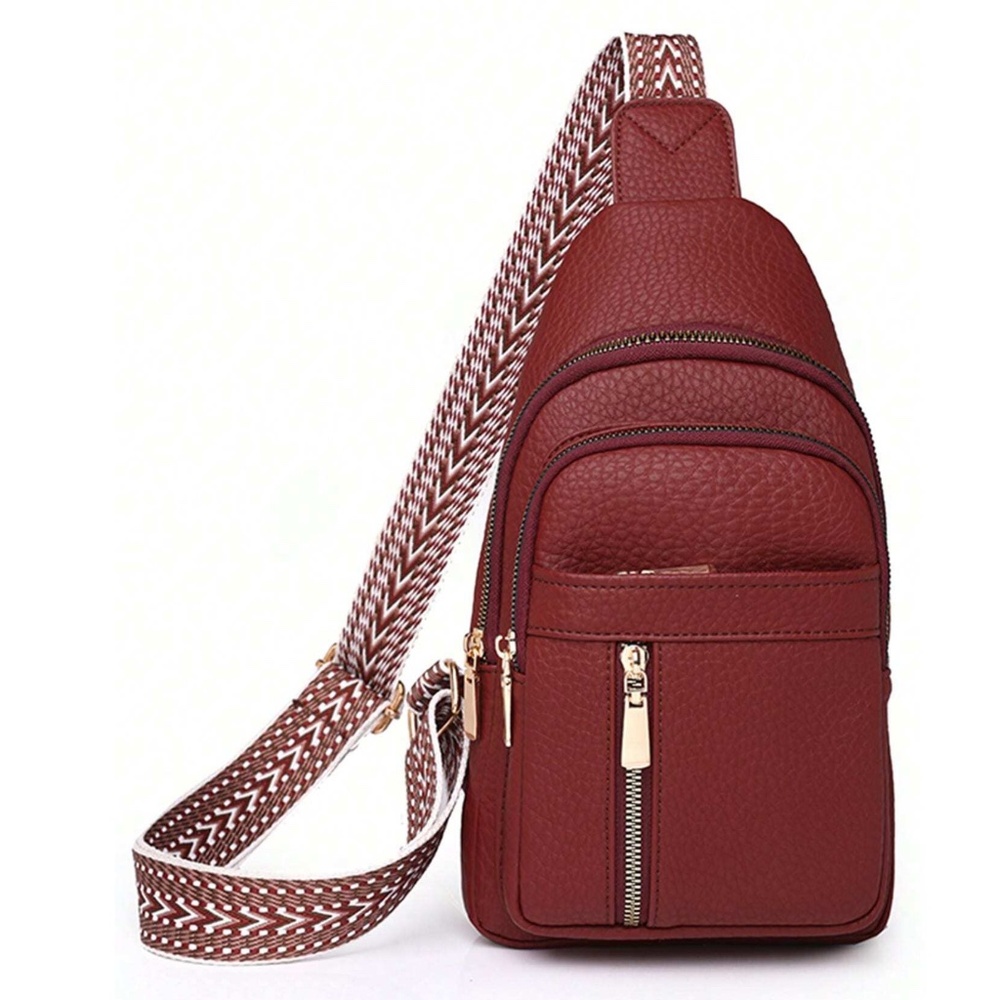 Luxe Pebbled Vegan Leather Zip up Crossbody Shoulder Bag - Picture 10 of 10